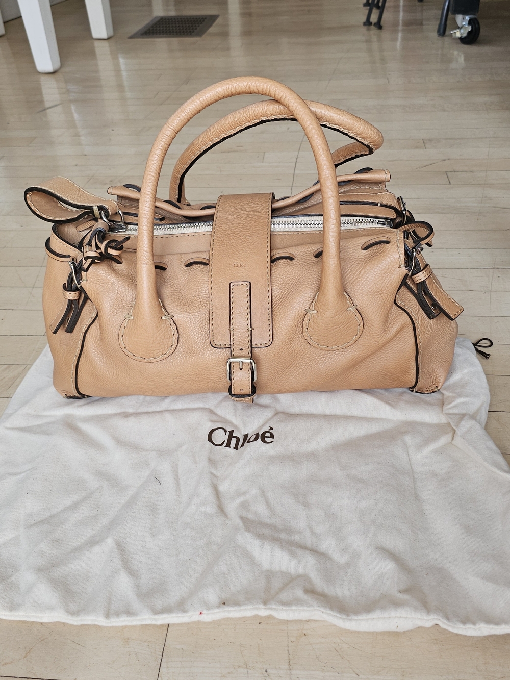 Chloe Vintage Y2K Edith Tan Leather Satchel Bag Purse Oblong Designer Handbag